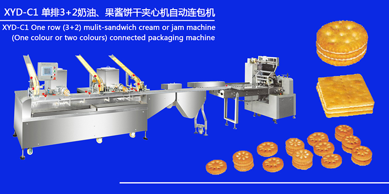 XYD-C1 單排3+2奶油、果醬餅干夾心機(jī)自動(dòng)連包機(jī)